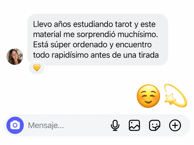Mensaje: llevo años estudiando tarot y el material me sorprendió, está súper ordenado